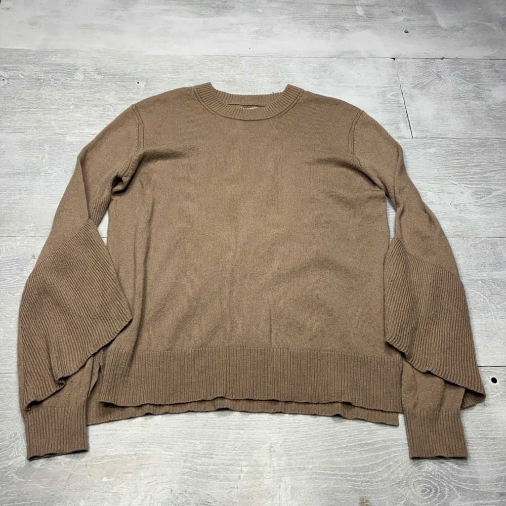 Brochu Walker Sweater Womens S Brown Wool Cashmere Ruffle Tiered Sleeve Pullover
